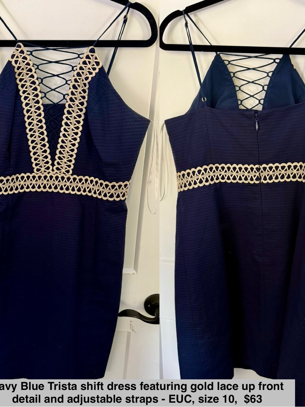 Lilly Pulitzer - Navy Dress with Gold Lace Trim